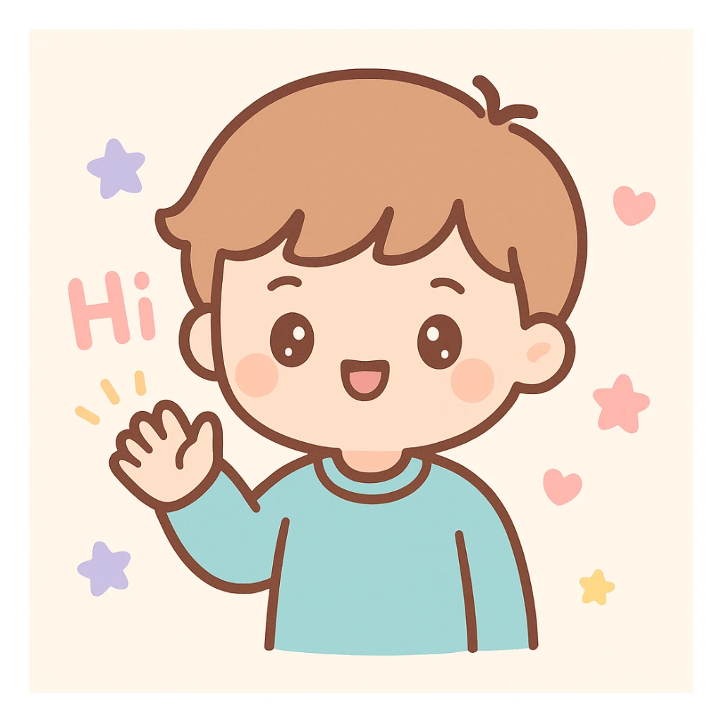 a boy saying hi, kawaii style sticker