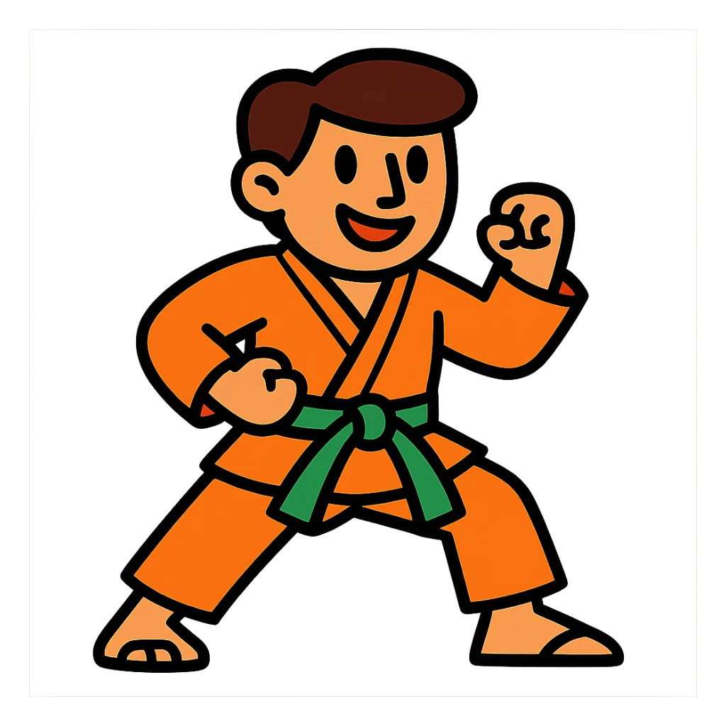 vibrant toon style karate costume with green belt sticker