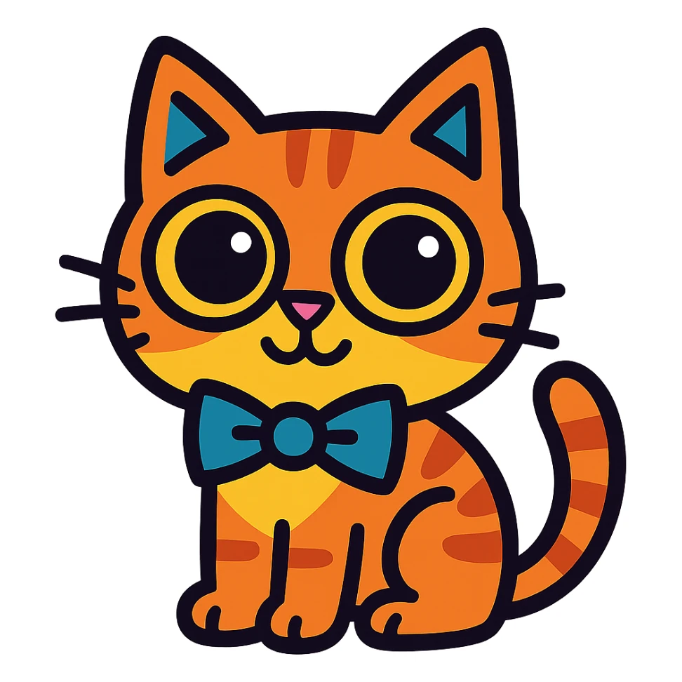 playful cat with oversized eyes and a bowtie sticker