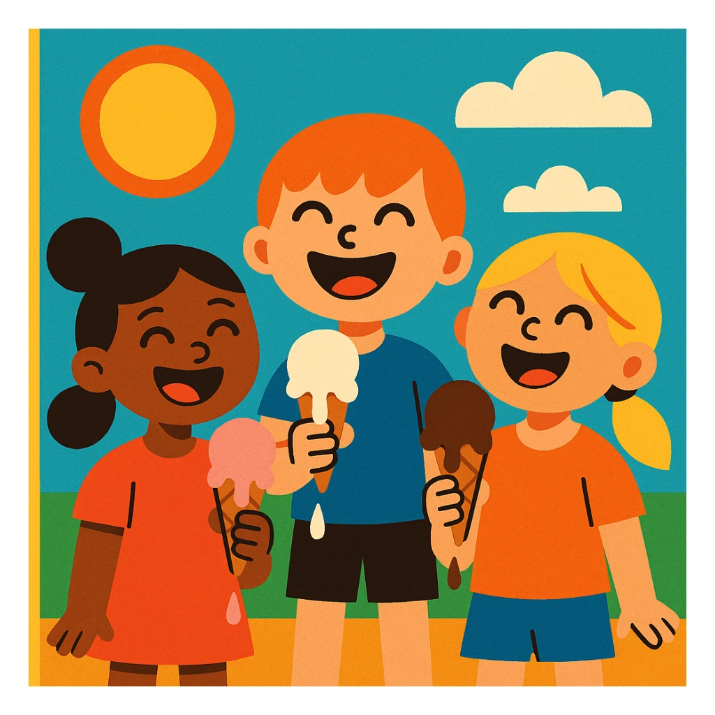 happy children with melting ice cream cones sticker
