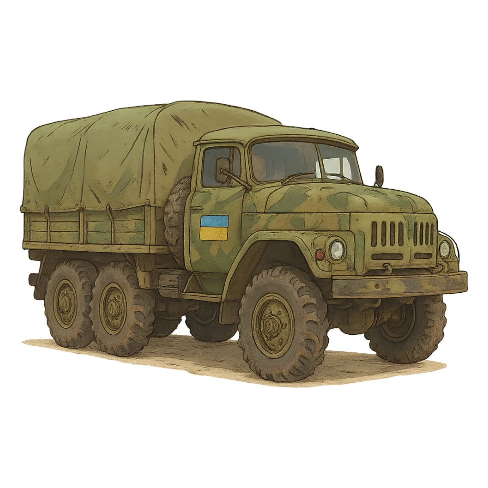 ghibli style Ukrainian military transport sticker