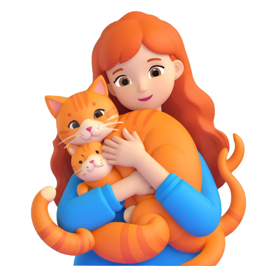 girl with long hair hugging an orange cat sticker