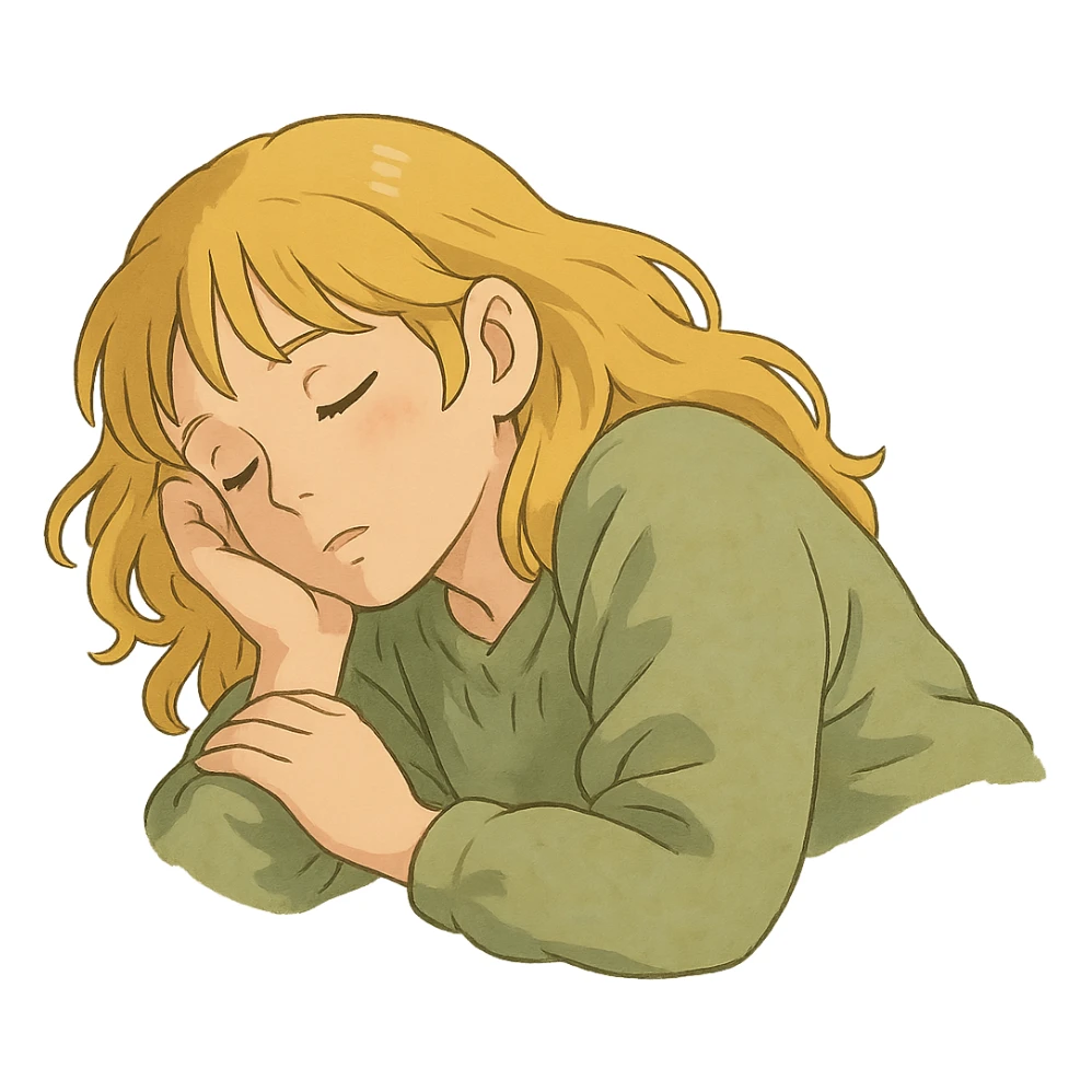 ghibli style woman with blonde hair sleeping sticker