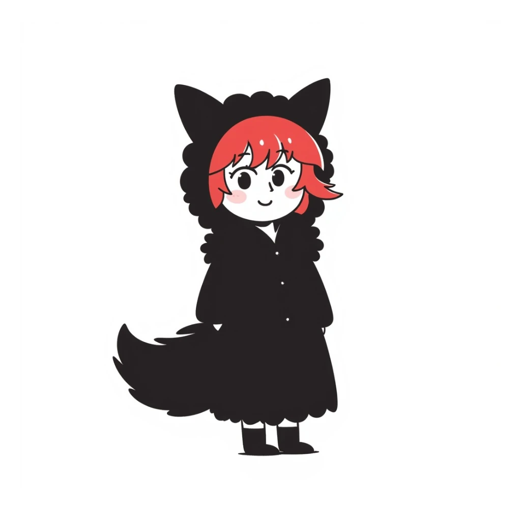 An anime girl with red hair in a fox costume sticker