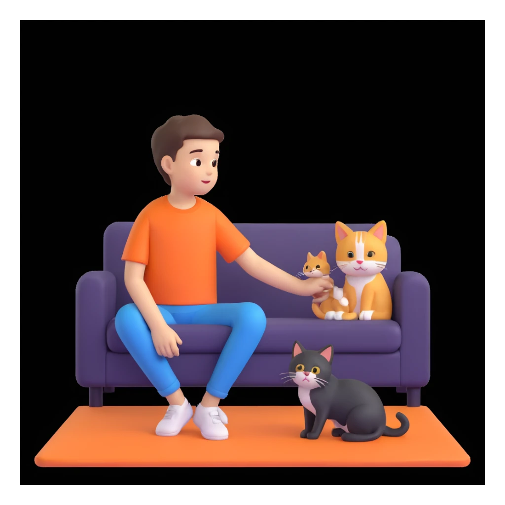 boy and cat pet, living room background sticker