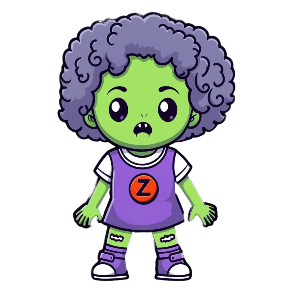 zombie girl with curly hair sticker