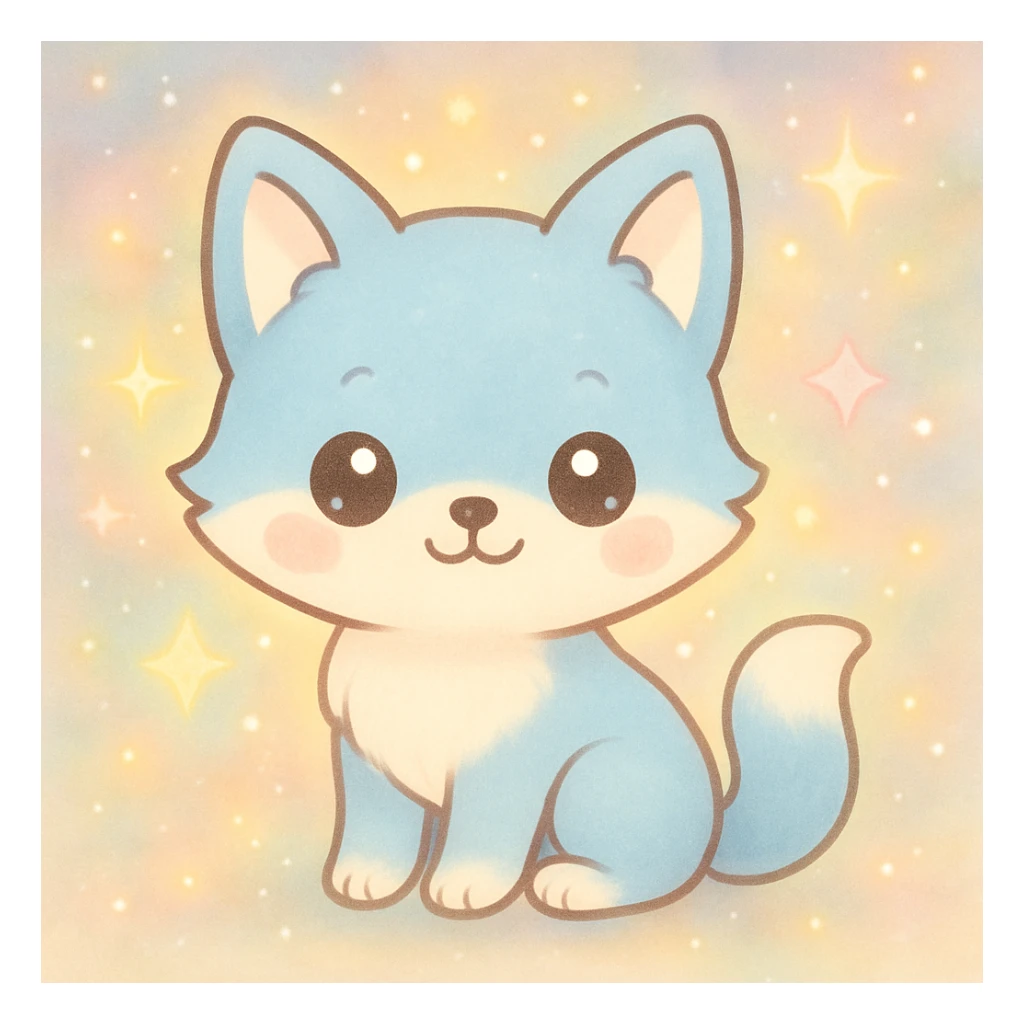 Add a magical, pastel fantasy background with sparkles and gentle glowing effects, keeping the kawaii style. sticker