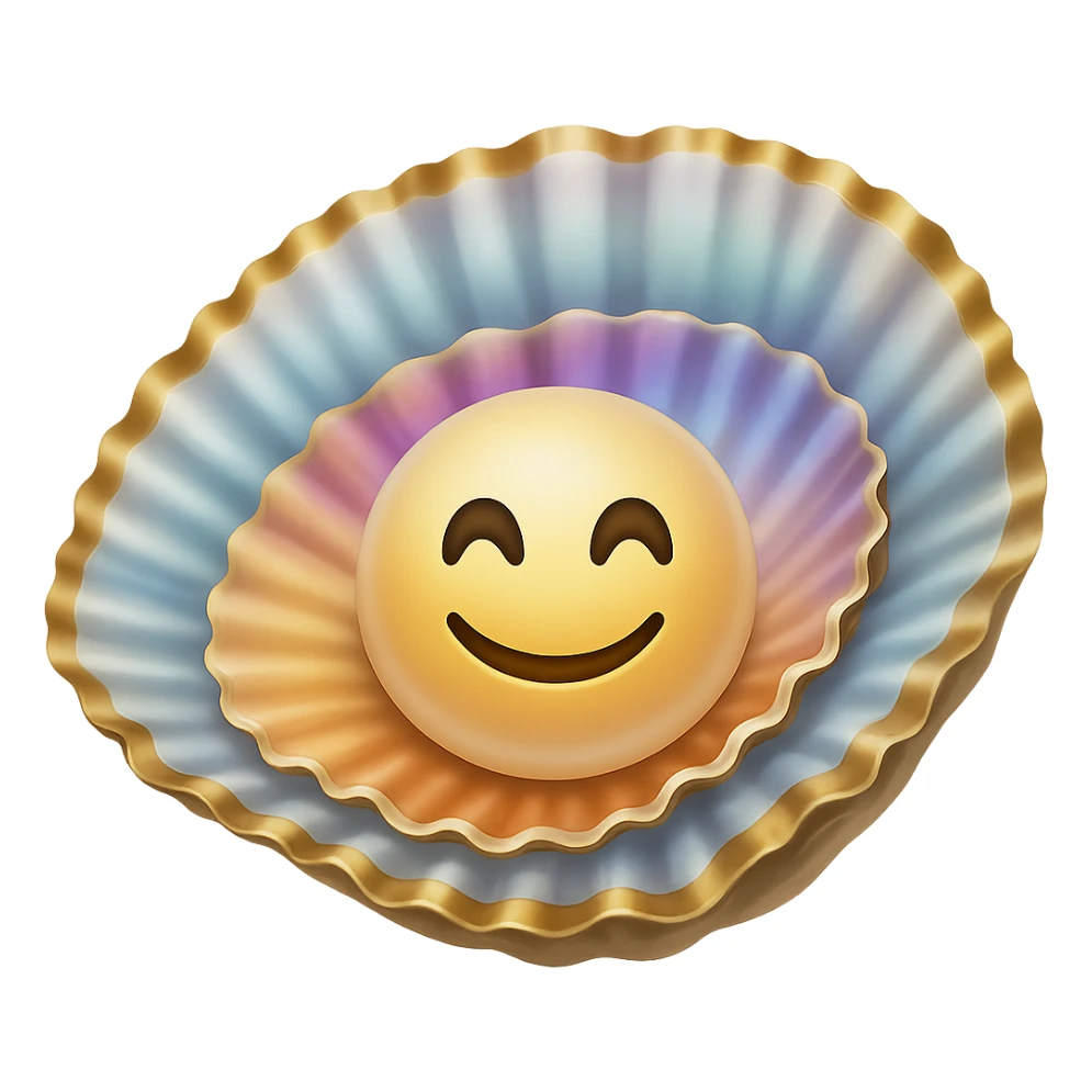 Add a smiling face to the oyster in emoji style, keep the look consistent with emoji style, no background. sticker