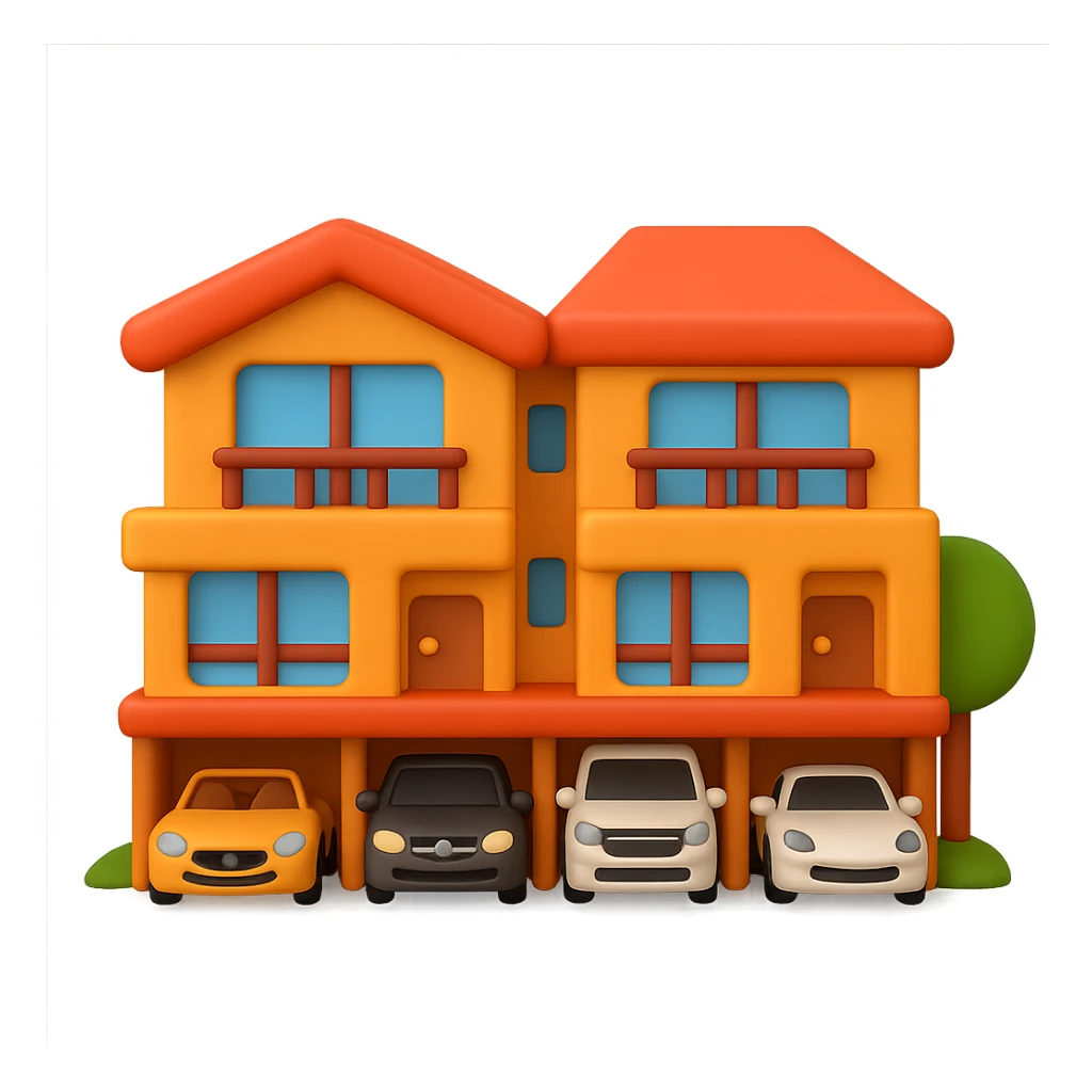 Transform the house in the reference image into a playful 3D emoji-style home with simplified and stylized features. Keep the main features recognizable but adapt them to a 3D emoji look. The background should be transparent. sticker