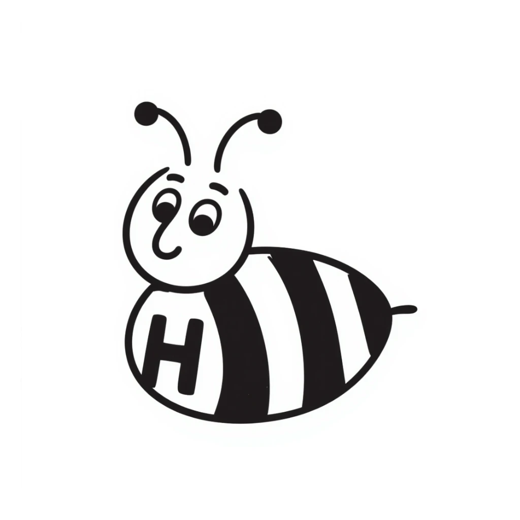 cartoonish honey bee with the letter H, playful expression sticker