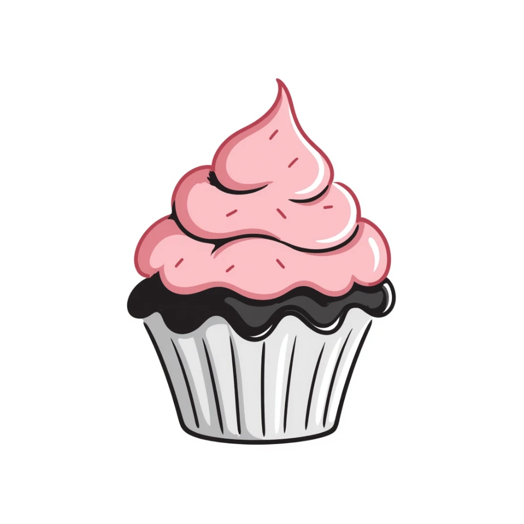 cupcake with pink icing, hand drawn doodle style sticker
