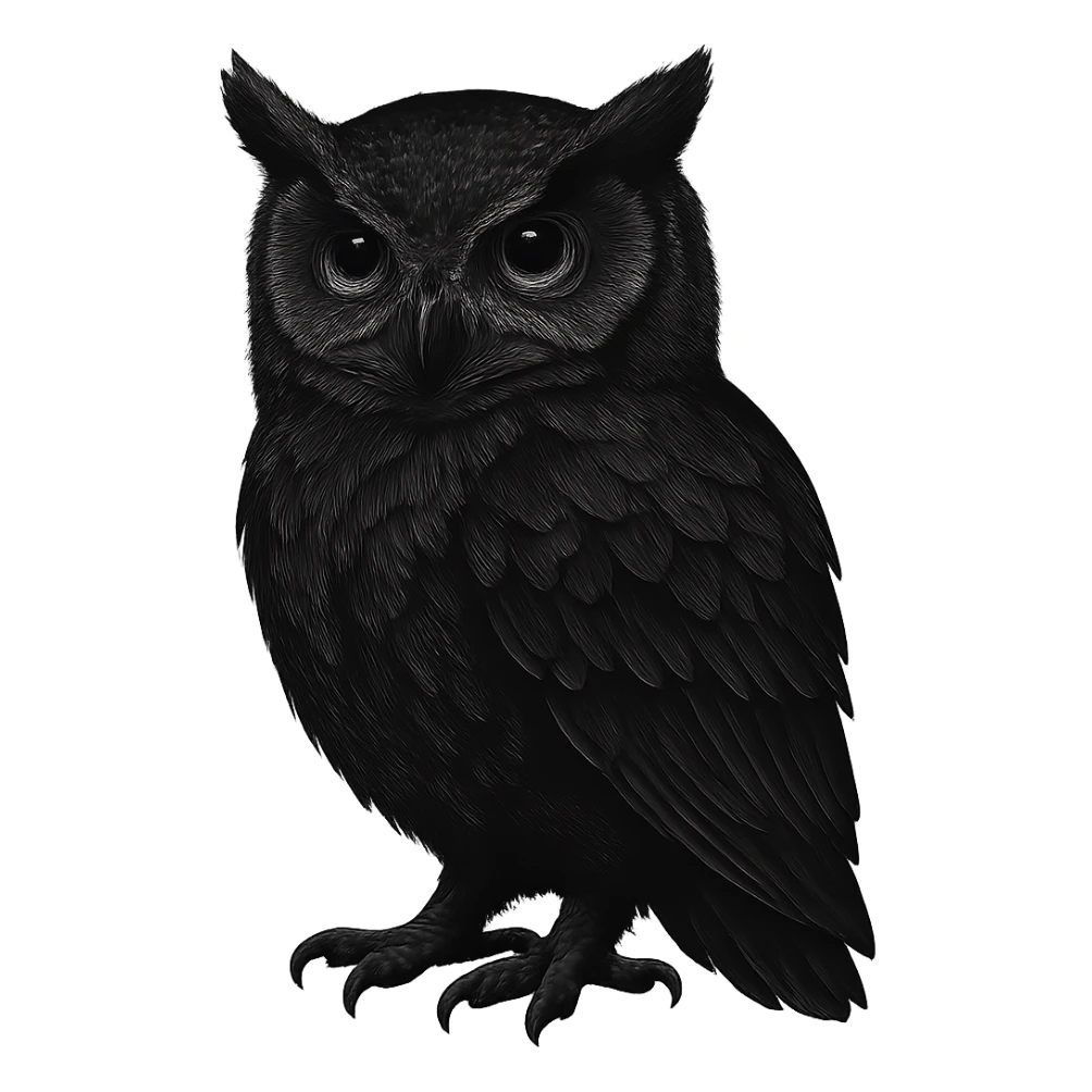 digital illustration of a black owl, no background sticker