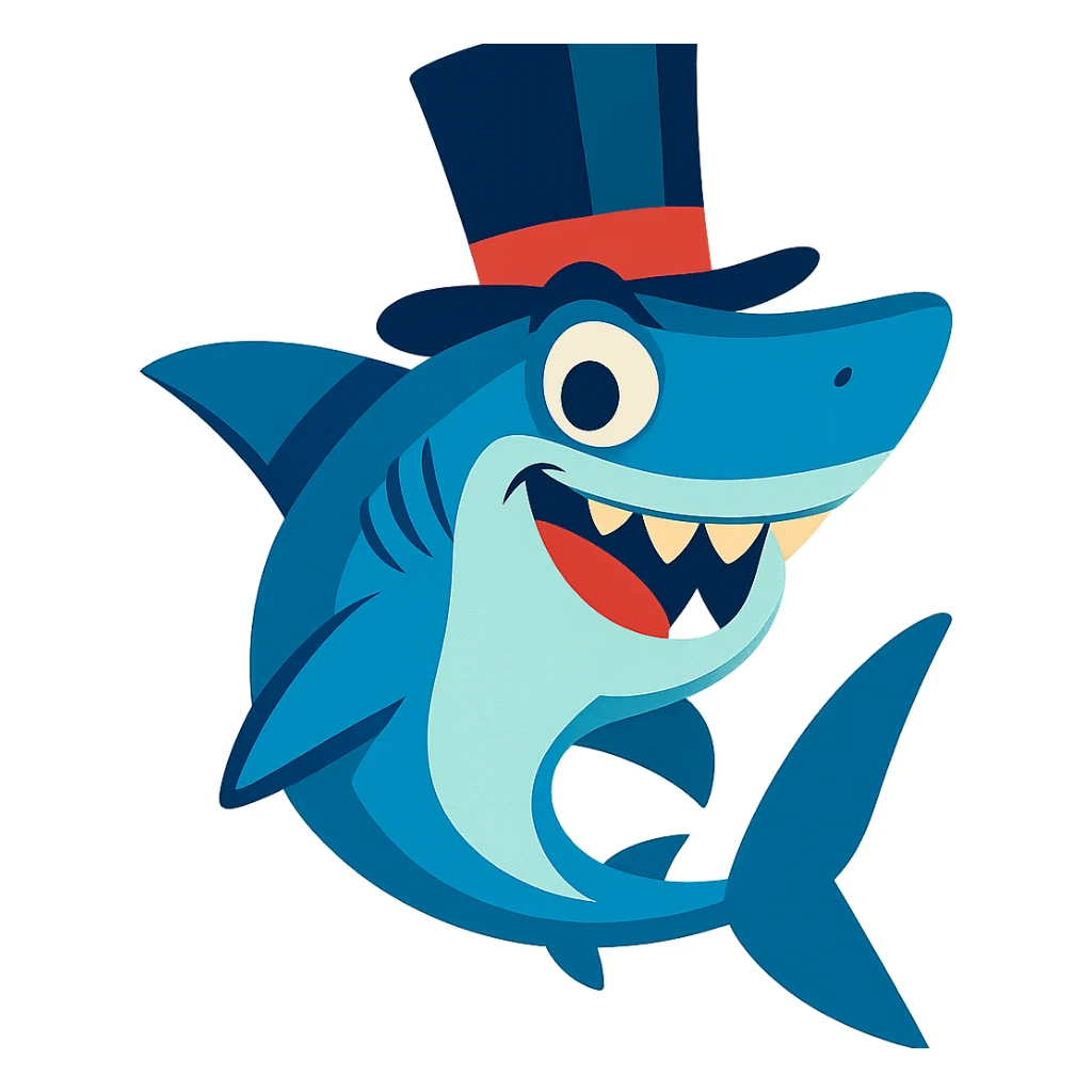 blue shark with a tall top hat, playful expression sticker