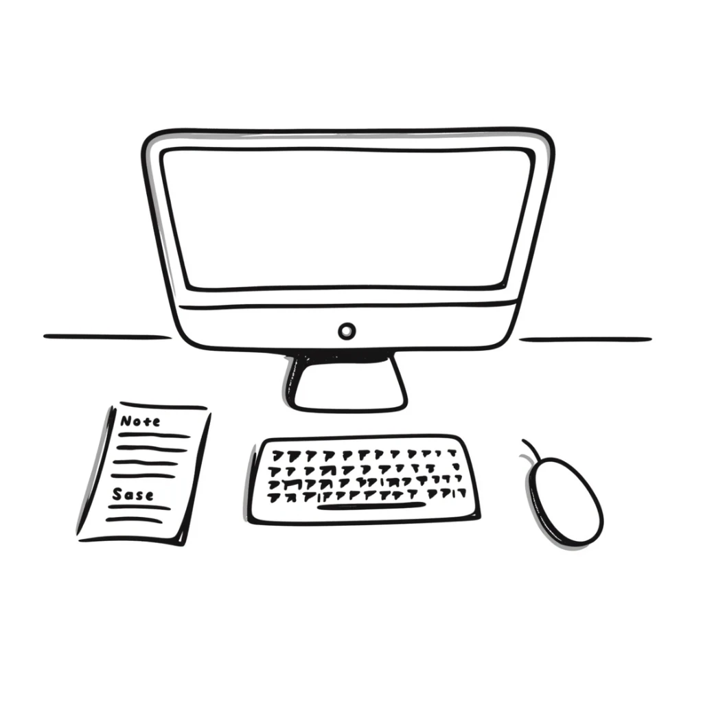 Simple workspace with computer and notes in organized layout sticker