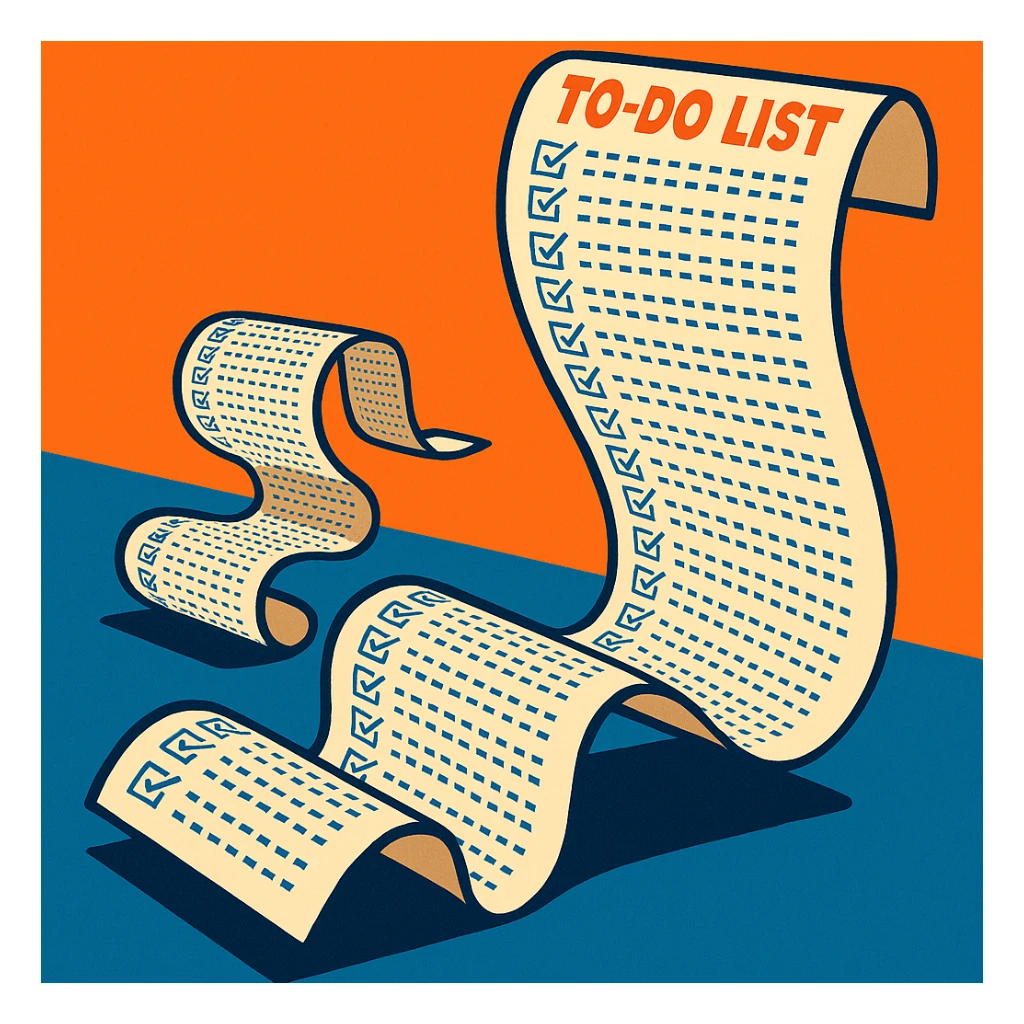 a to-do list paper that is extremely long, curling up and down like a snake, filled with many tiny checkboxes, fading into the distance to look never-ending sticker