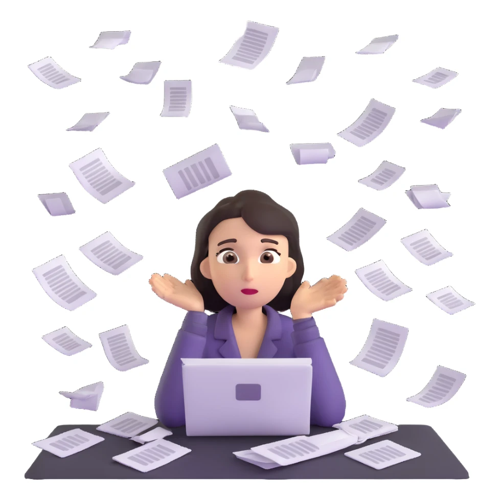 tired woman with flying papers around her sticker