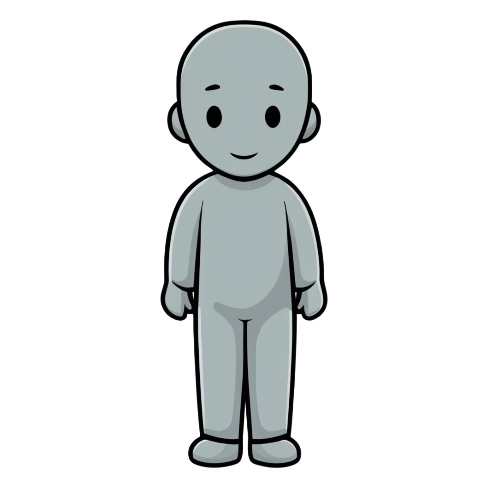 grey human silhouette frontal view with no facial features, no face, no eyes, no nose, no mouth, simple outline sticker