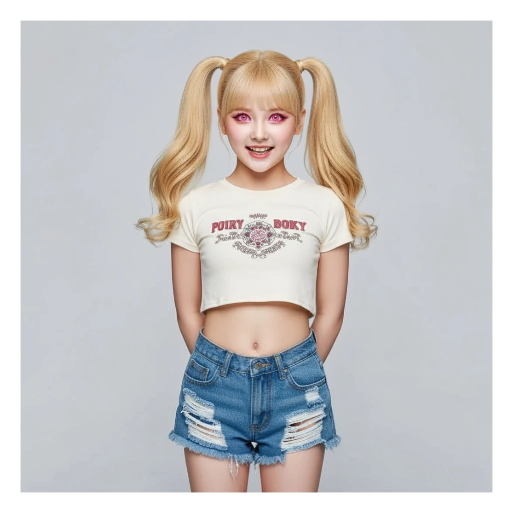 kpop girl with pigtails, cute, expressive, minimal sticker