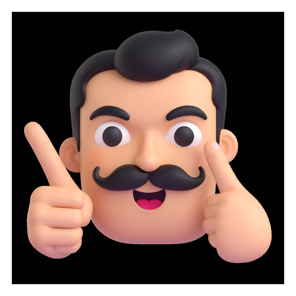 cartoon angry face with mustache, rainbow flag background, middle finger gesture sticker