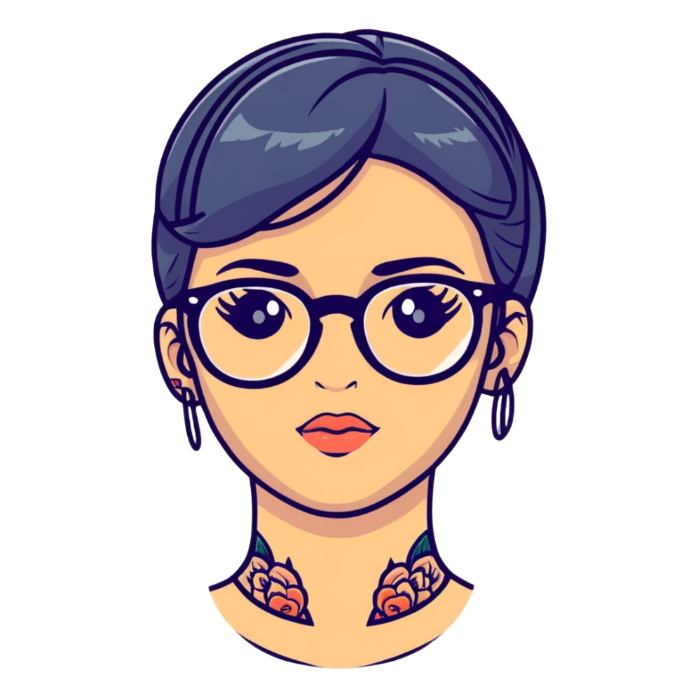 young girl with face tattoos wearing glasses sticker
