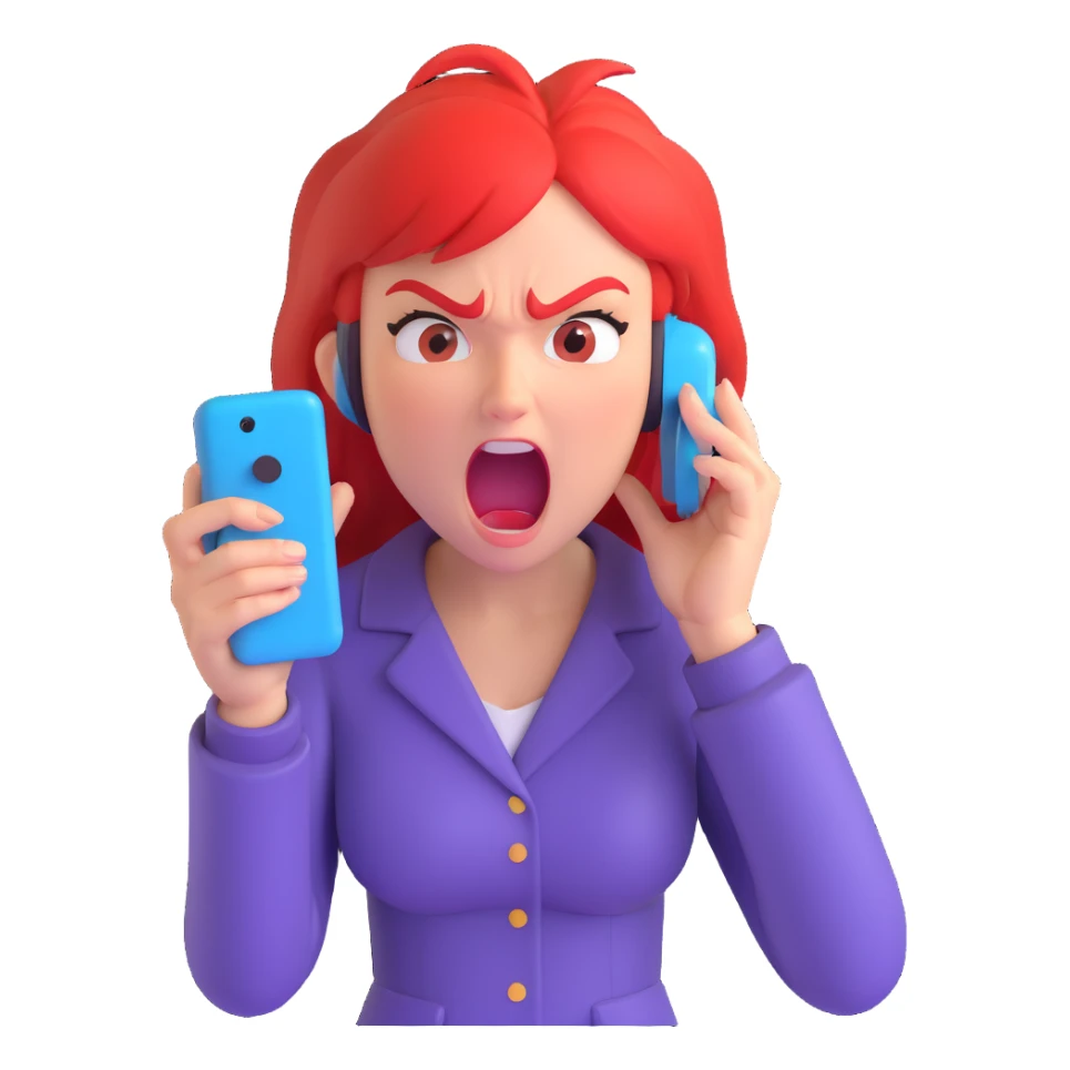 angry girl screaming at a phone, expressive, dynamic pose, clear emotion sticker