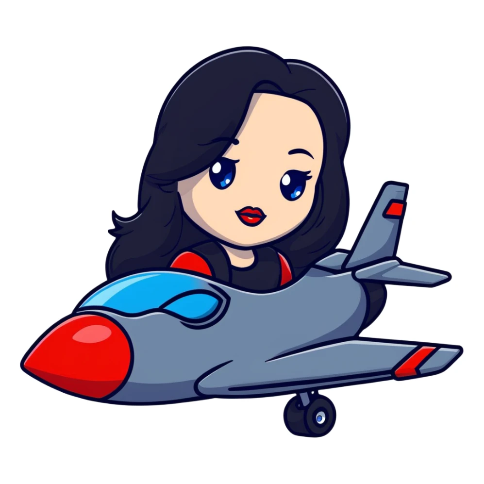 character with long jet black hair, blue eyes, and red lips sticker