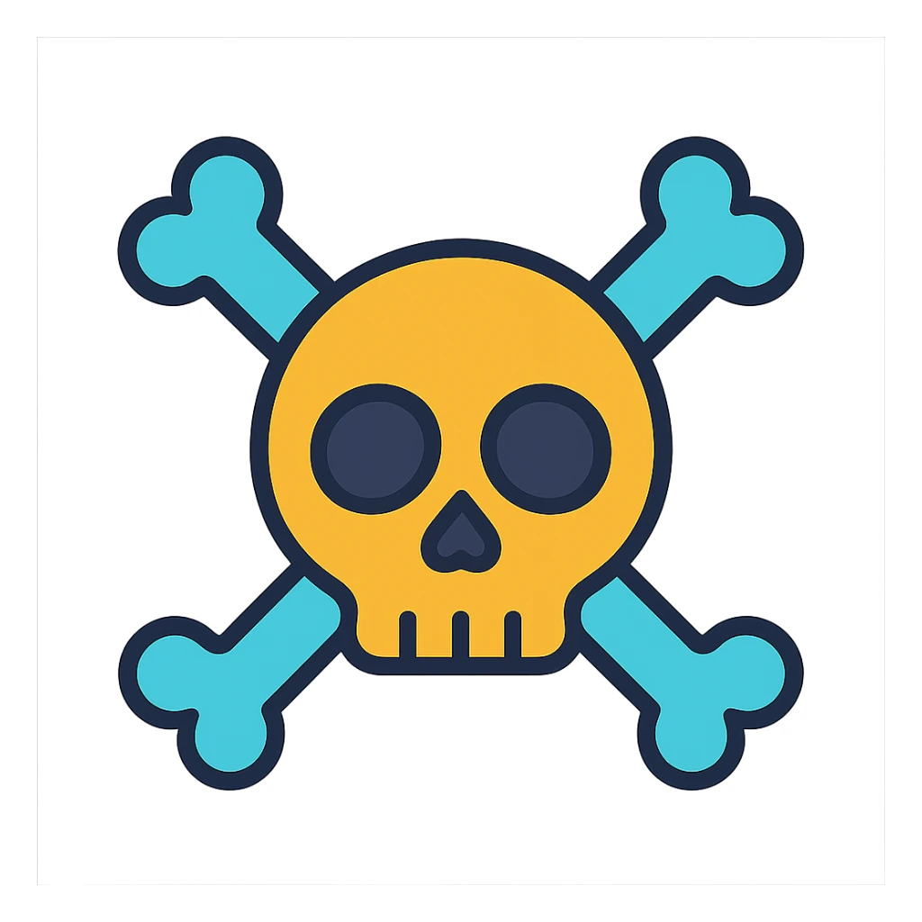 bone skull, icon style, bold outline, flat color, modern look sticker