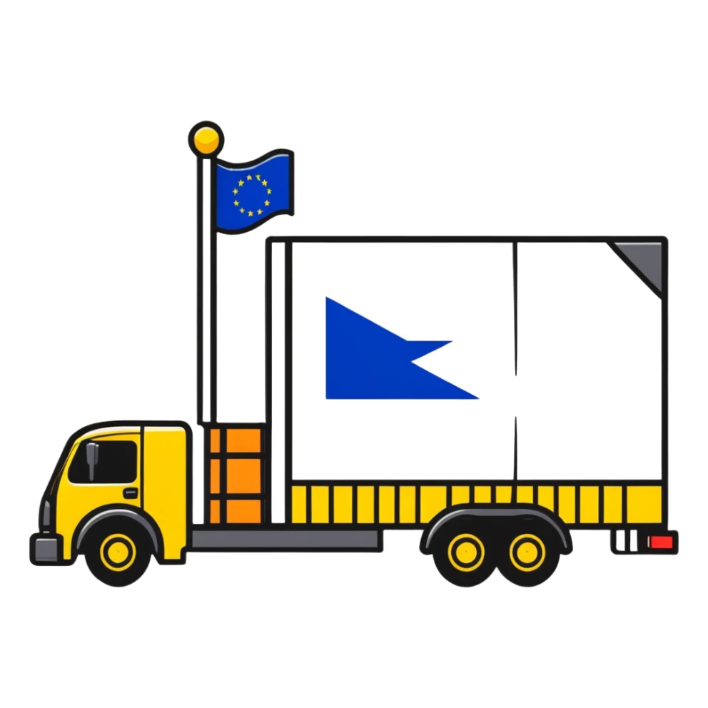 cargo truck with European flag, bold outline sticker