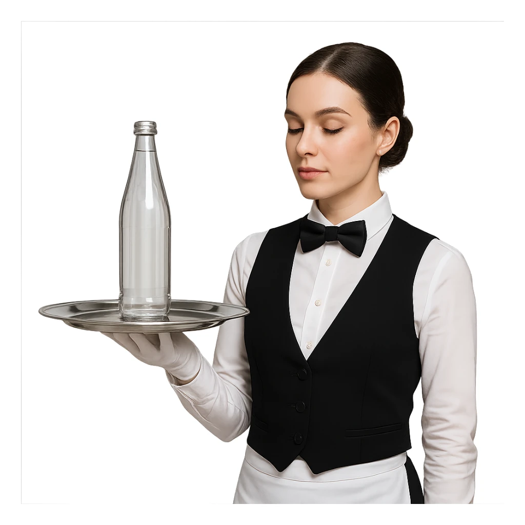 premium water bottle exposed on a premium plate by a high standard waitress sticker