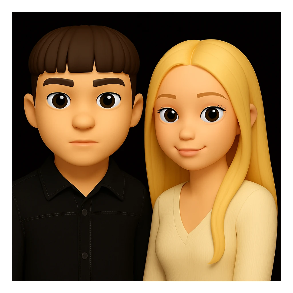 Increase the free space between the guy and the girl, slightly separate them more while preserving the 3d-emoji style. Keep everything else unchanged. sticker