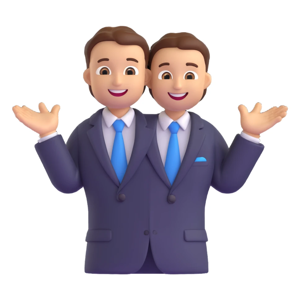 salesman emoji, enthusiastic, open arms, wearing a blazer, bright smile sticker