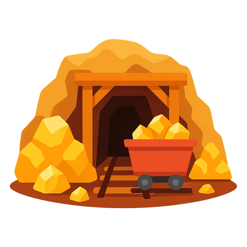 flat toon style gold mine with simple shapes and bright colors sticker