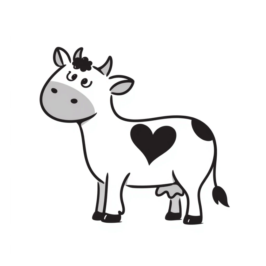 hand-drawn lines doodle style cow heart, no background sticker