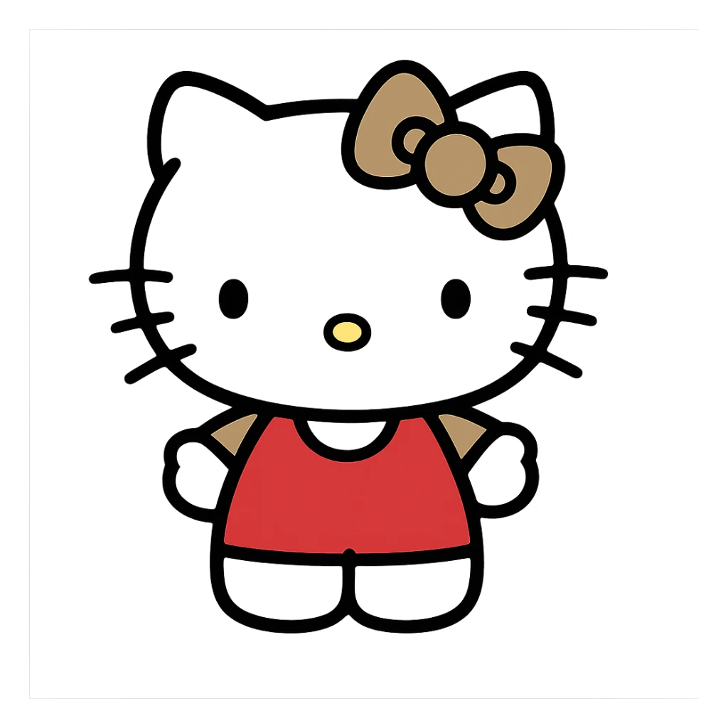 Change Hello Kitty's bow to light brown, keep the rest classic and simple, no background. Maintain the classic Hello Kitty style with a simple and clean look. sticker