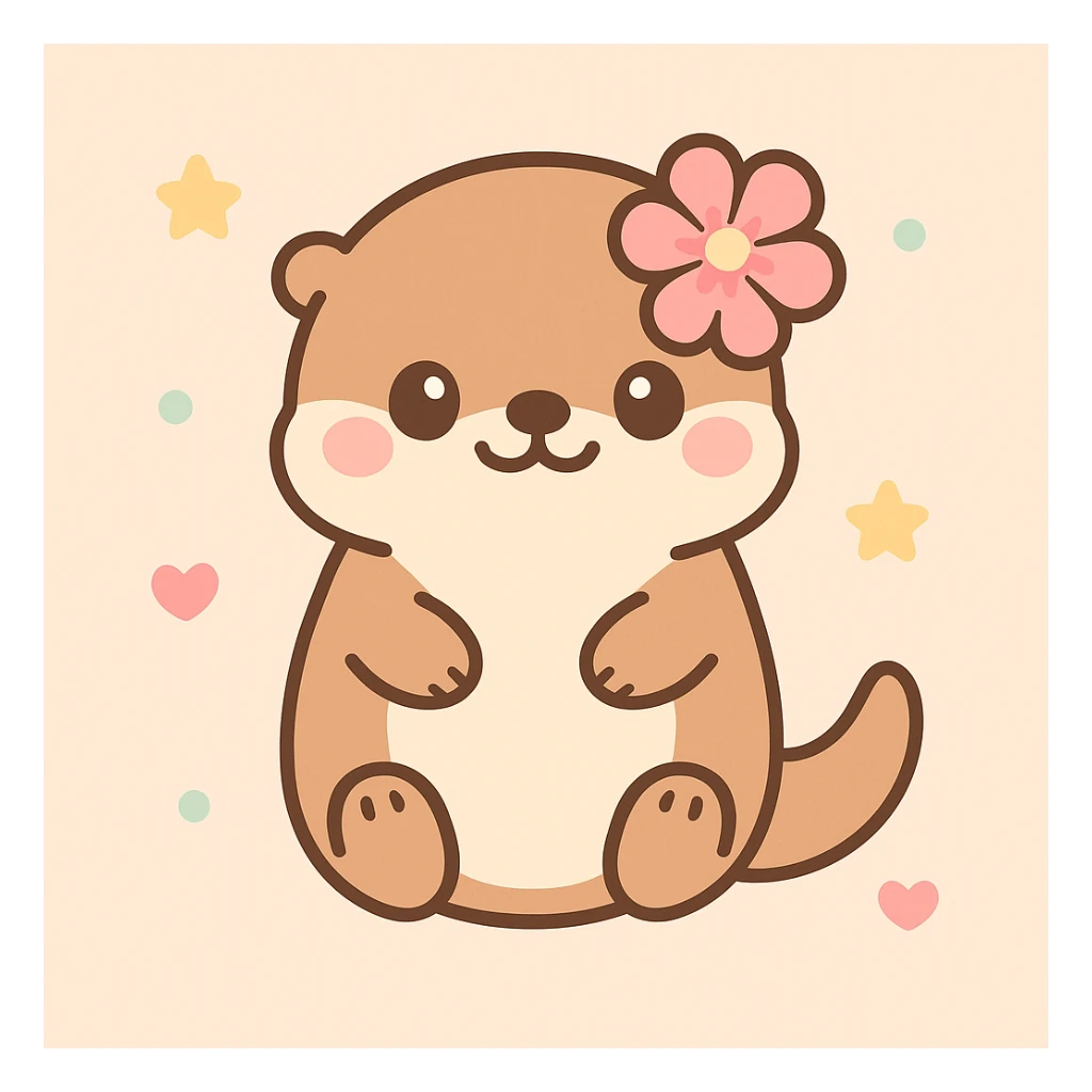 an otter with a hibiscus flower behind its ear, kawaii style sticker