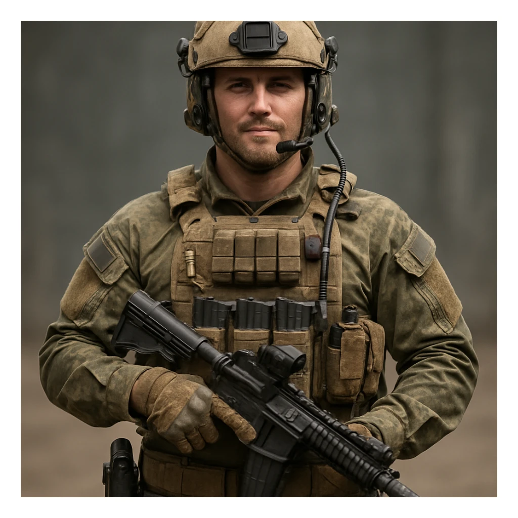 a soldier, realistic military uniform, detailed, in a modern style sticker