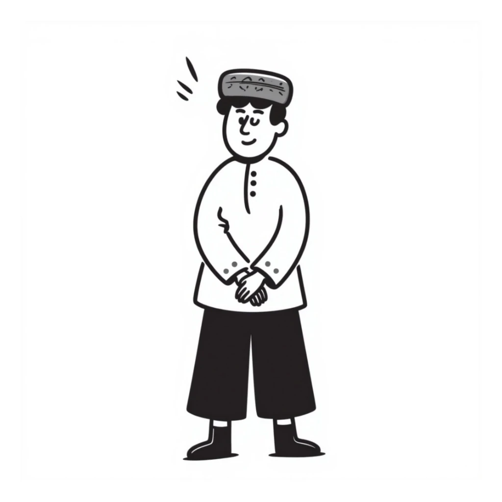 Uzbek man in Uzbek hat sticker