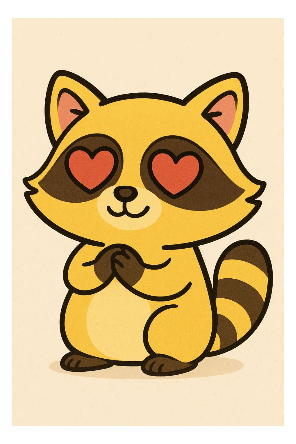A yellow raccoon with heart-shaped eyes sticker