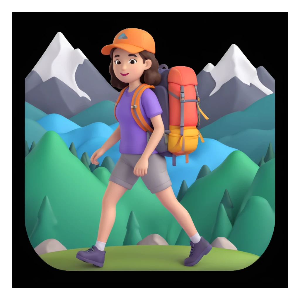 portrait of girl back packing mountains in background, close up pose sticker