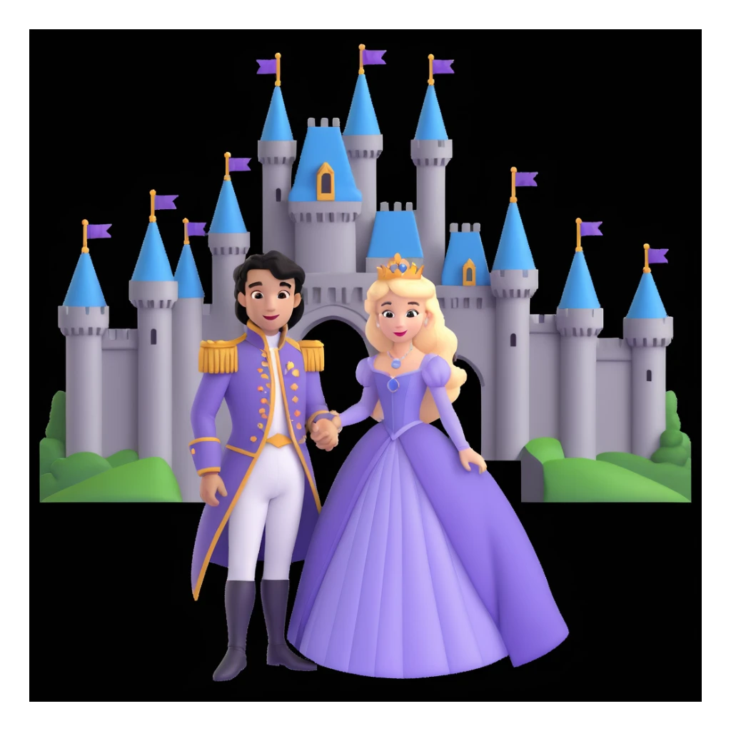 prince and princess Disney dress close up photo in castle background sticker
