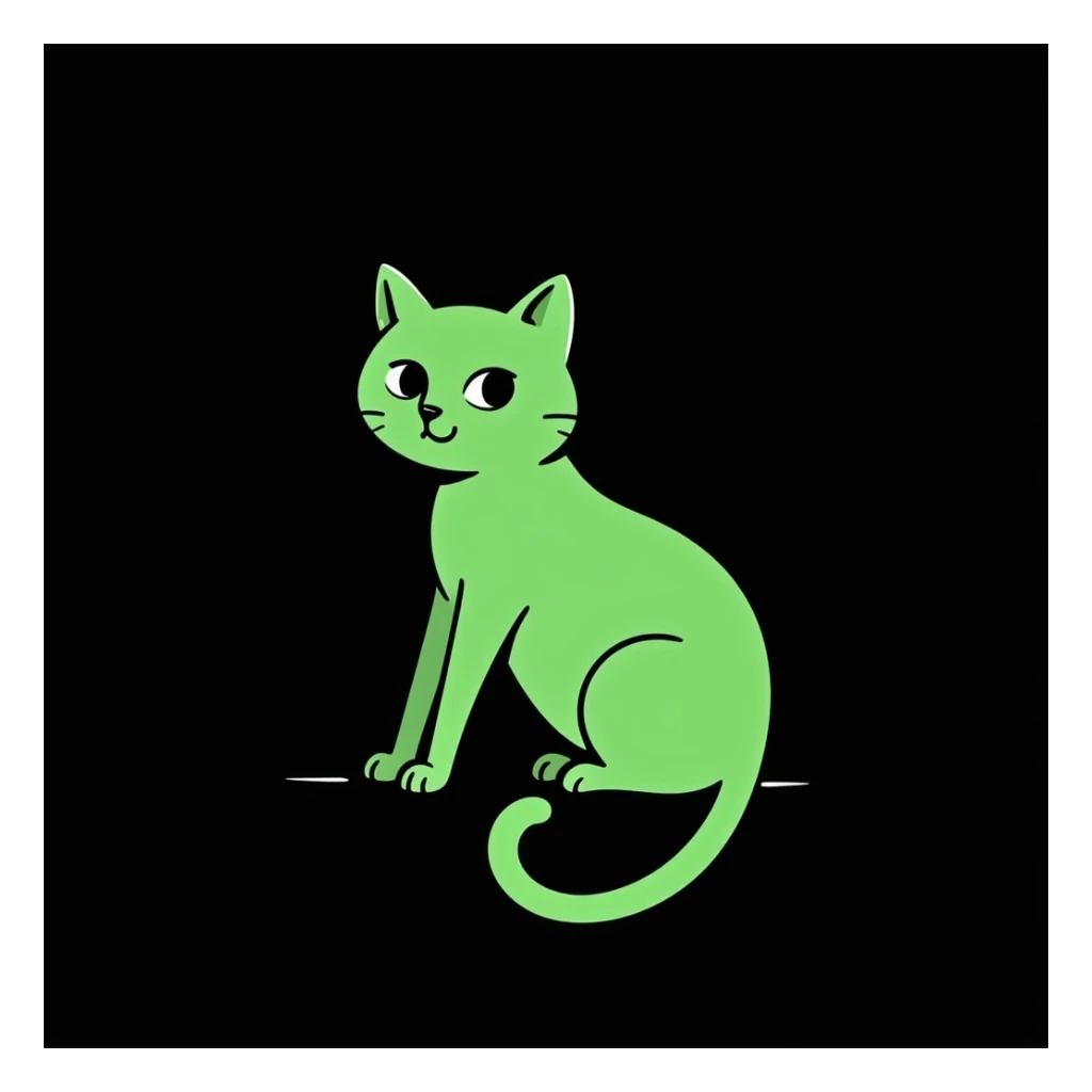 green cat on black background, minimalism style sticker