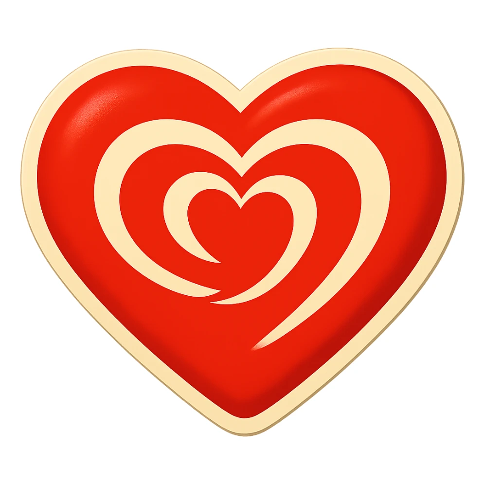Edit Wall’s ice cream logo heart with red and white colors, smooth lines, no text. Create pulse animation frame 2 with slightly larger size. Sticker style for presentation on transparent background. sticker