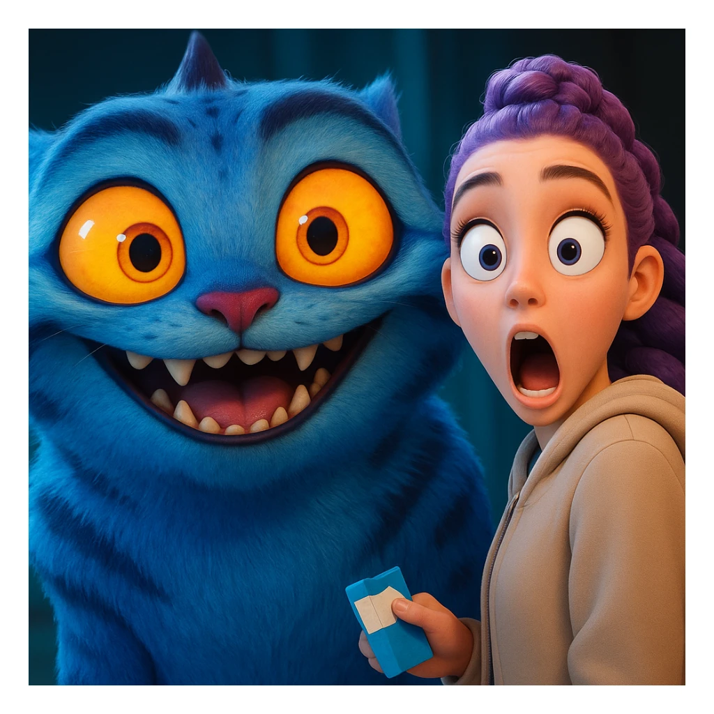 Change the girl's expression to surprised with wide open eyes and mouth, keep the style and character the same, only modify her eyes and mouth. sticker