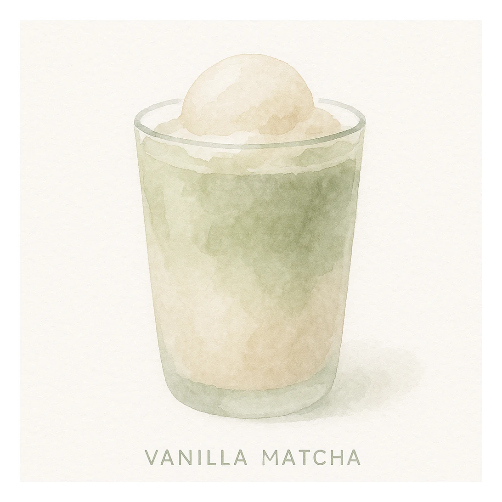 vanilla matcha watercolor art style soft blending with green and beige tones sticker