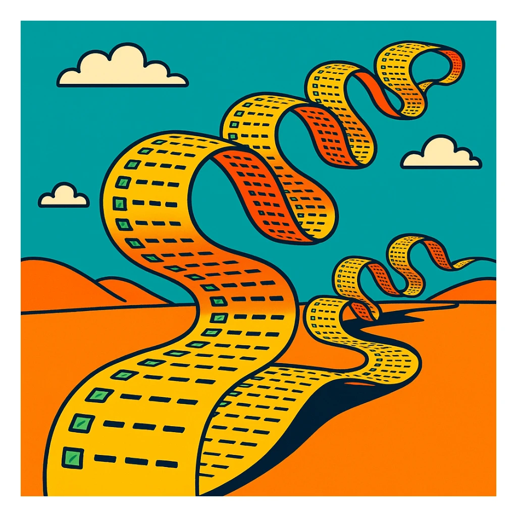 extremely long wavy to-do list with hundreds of tiny checkboxes, curling and looping like a cartoon snake, disappearing into the horizon, vibrant cartoon style sticker