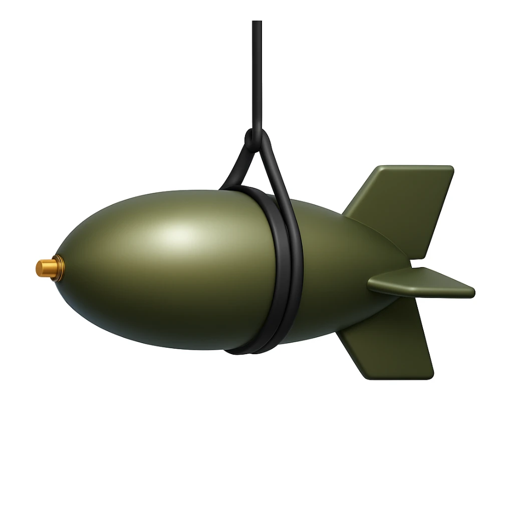 Create an emoji that looks exactly like the reference image in iOS emoji style. The emoji should have 3D appearance, shiny surface, smooth gradients, soft shadows, and a realistic bomb shape with a classic emoji look. Add a subtle highlight to the body of the bomb. sticker