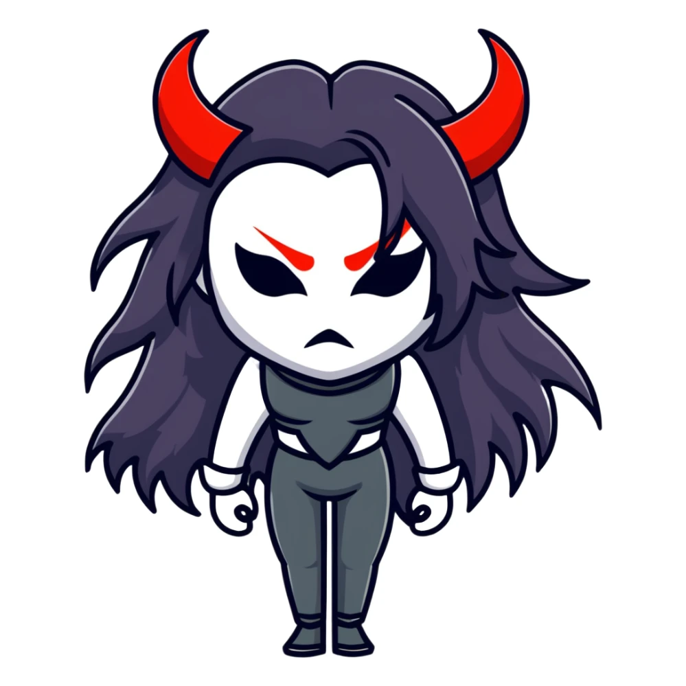 sinister female figure with demon mask and long dark hair sticker