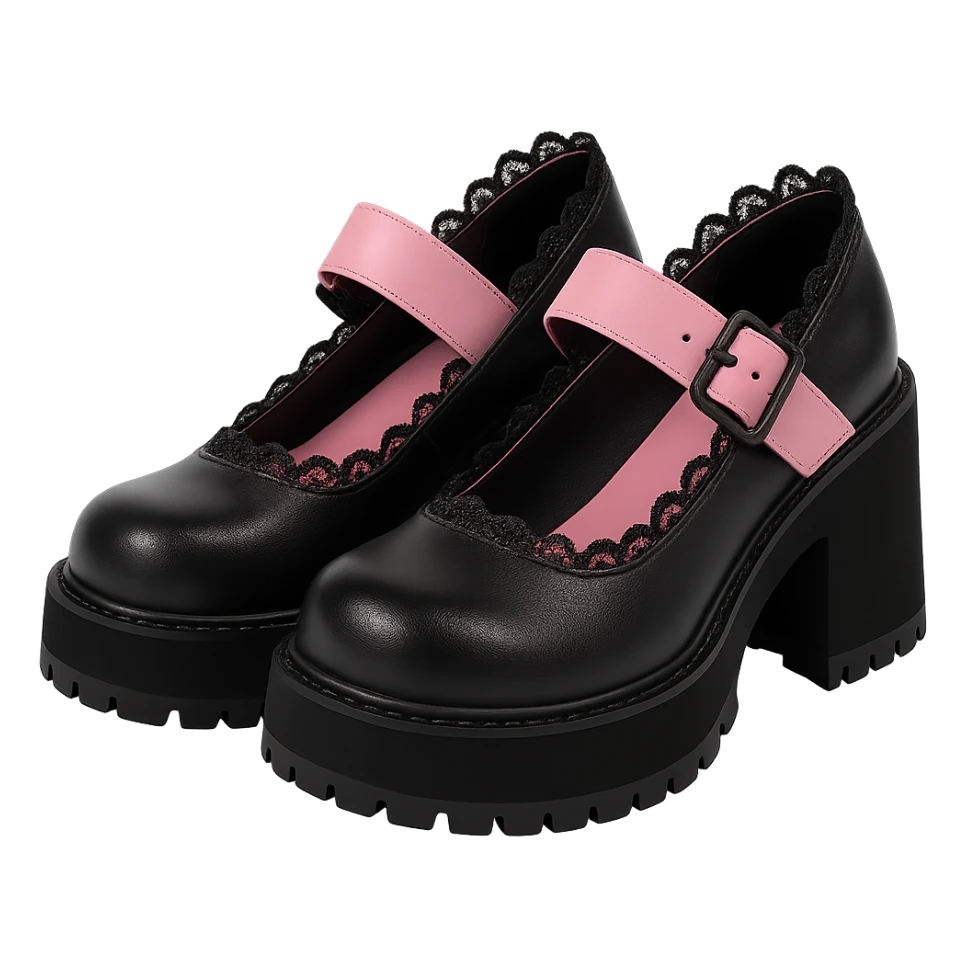 BLACKPINK-inspired gothic shoes, no hearts, black and pink, cute, remove background sticker