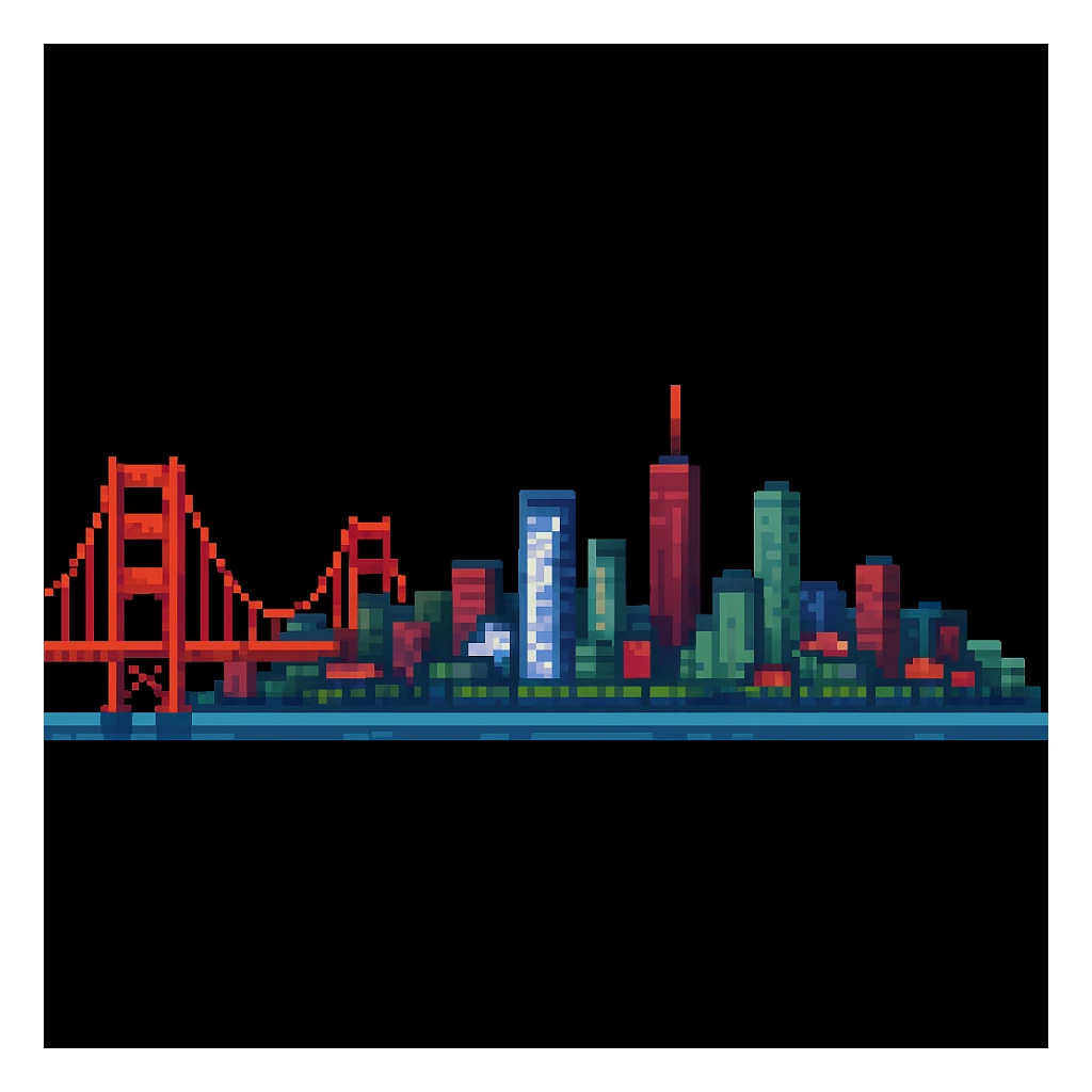 Add Golden Gate Bridge to San Francisco in pixel art style sticker
