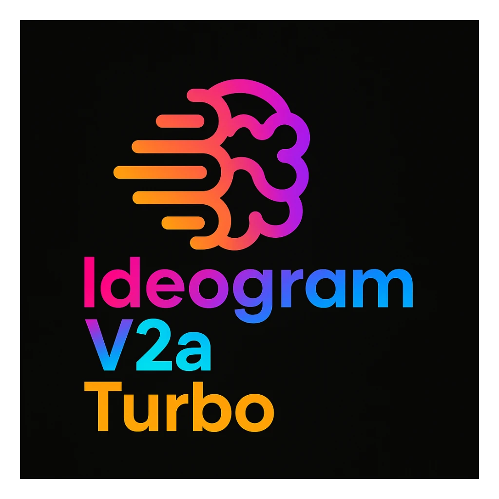 make a colorful text of "Ideogram V2a Turbo", black background, add this logo too sticker